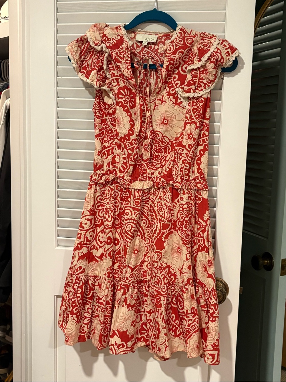 Pinch Red and Cream Floral Ruffle Dress for Girls